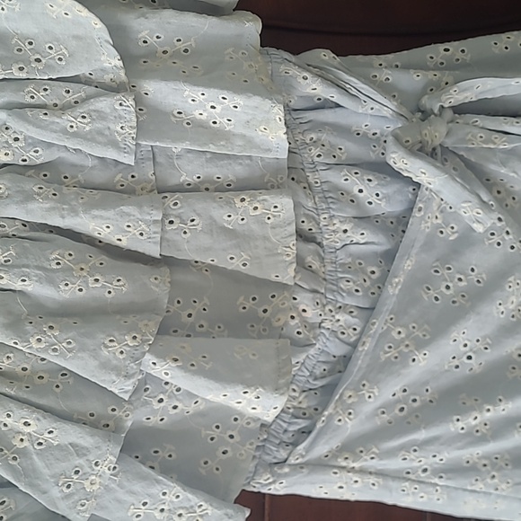 Light Blue Eyelet Mini Wrap Dress Size Small - Picture 4 of 4